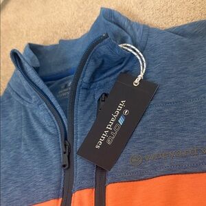 Vineyard Vines NWT On The Go Shep Shirt Blue & Orange 1/4 Zip Jacket Sunset- S